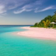 Tropical beach with white sand and turquoise blue water