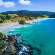 Beach and mountains on the New Zealand coast